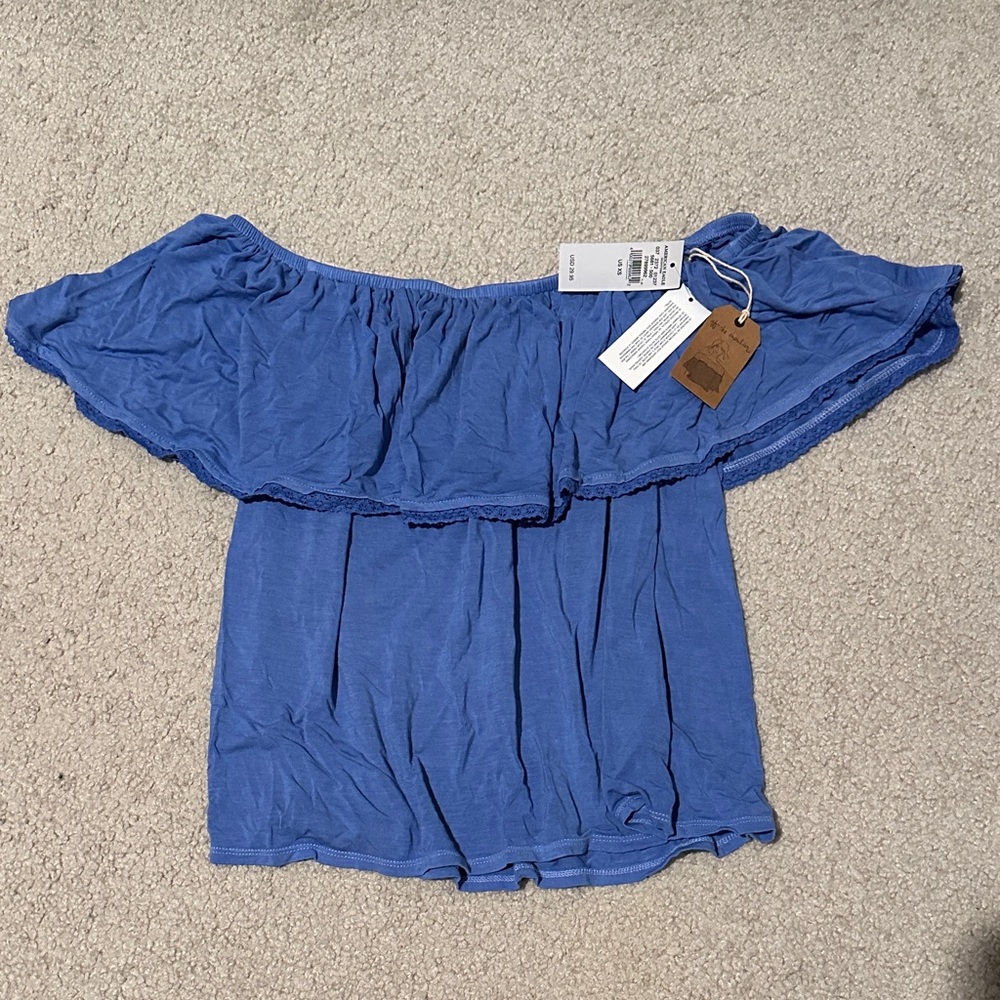 American Eagle Outfitters Blue Off-Shoulder Top